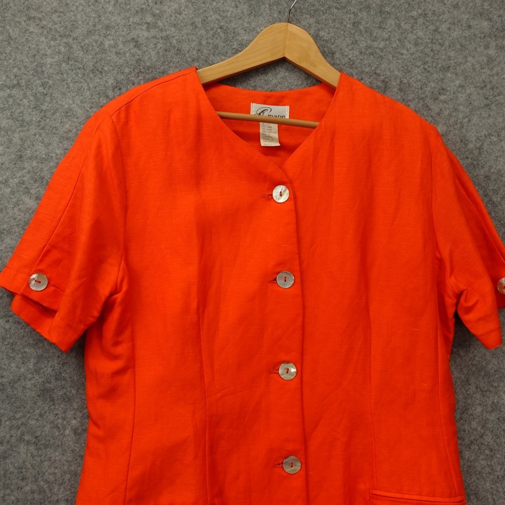 Vintage European Linen Shift Dress Womens XL 18 Burnt Orange Button Front LINANE - Picture 11 of 15